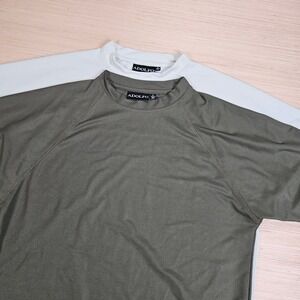 Lot of 2 Adolfo Performance T-Shirt Mens L Green White Short Sleeve Mock Neck